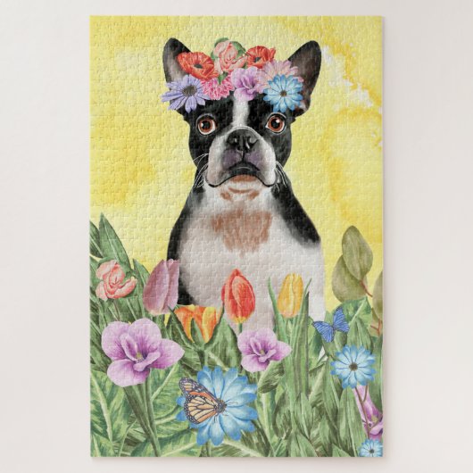 Boston Terrier Flowers Legpuzzel (Verticaal)