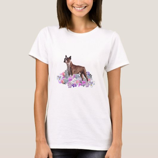 Boston Terrier Flowers T-shirt (Voorkant)