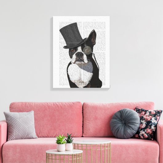 Boston Terrier, Formal Hound en Pet Canvas Afdruk (Insitu (Woonkamer))