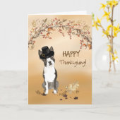 Boston Terrier Funny Pilgrim Pet Thanksgiving Kaart (Gele Bloem)
