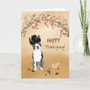 Boston Terrier Funny Pilgrim Pet Thanksgiving Kaart