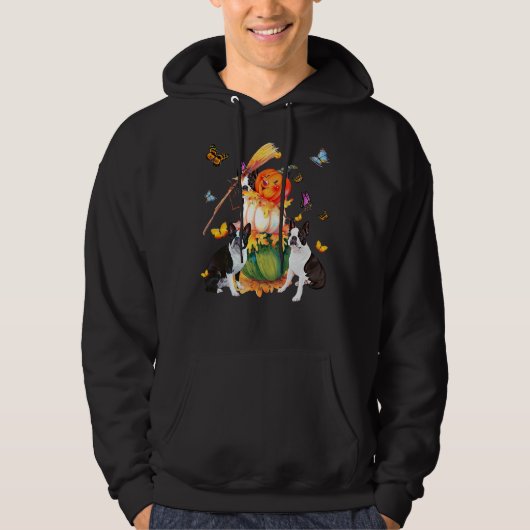Boston Terrier Funny Scarecrow Halloween Hoodie (Voorkant)