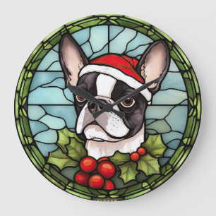 Boston Terrier Gebrandschilderd Glas Kerstmis Grote Klok