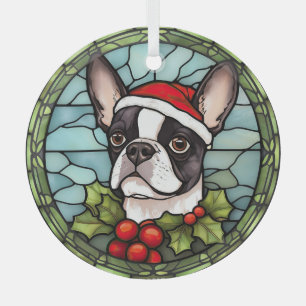 Boston Terrier Gebrandschilderd Glas Kerstmis Ornament
