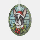 Boston Terrier Gebrandschilderd Glas Kerstmis Ornament (Voorkant links)