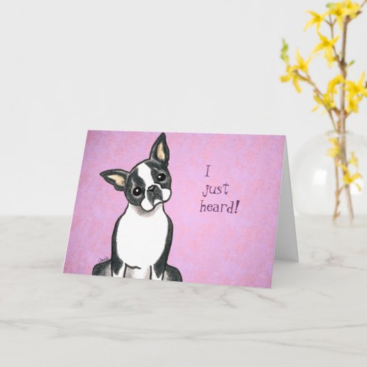 Boston Terrier Gefeliciteerd Kaart (Gele Bloem)