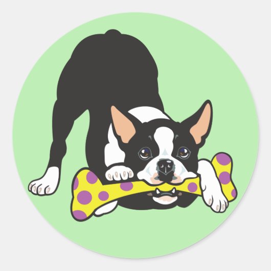 Boston Terrier. Gelukkig geluk Ronde Sticker (Voorkant)