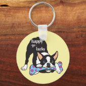 Boston Terrier. Gelukkig geluk Sleutelhanger (Voorkant)