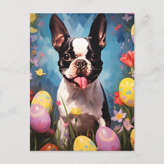 Boston Terrier Gelukkig Pasen Briefkaart (Voorkant)