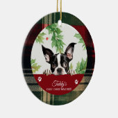 Boston Terrier Gepersonaliseerde Eerste Kerstmis Keramisch Ornament (Rechts)
