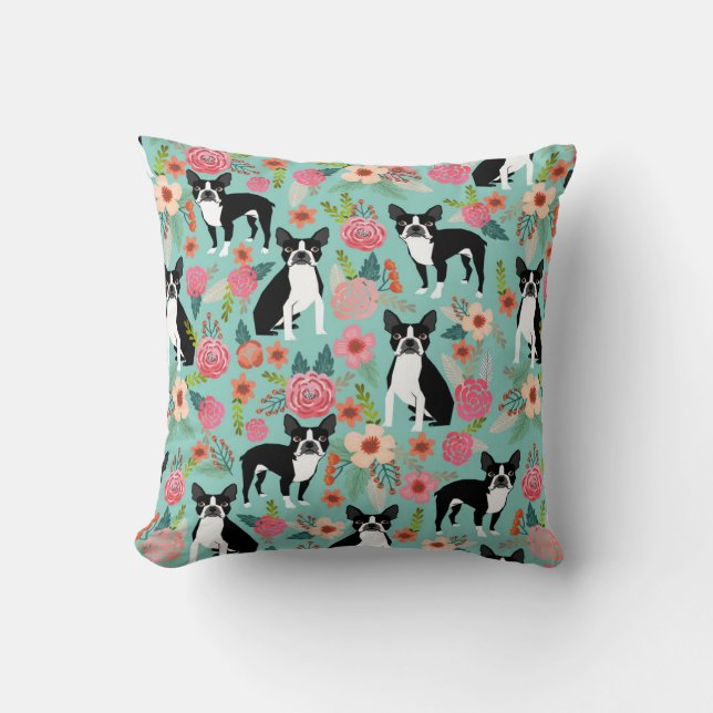 Boston Terrier Girly  Flowers Print - schattig Kussen (Voorkant)