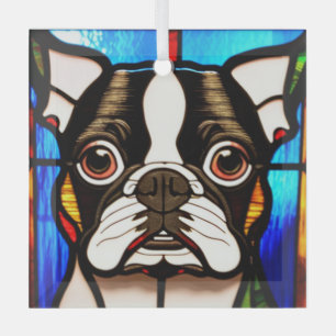 Boston Terrier "Glas in lood" Glas Ornament
