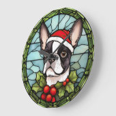 Boston Terrier Glas in lood Kerst Grote Klok (Hoek)