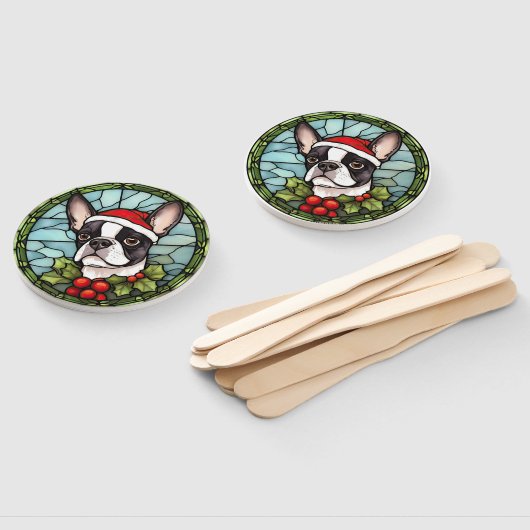 Boston Terrier Glas in lood Kerst Handwaaier (Niet-gemonteerd)