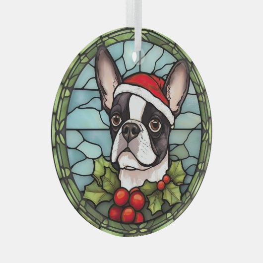 Boston Terrier Glas in lood Kerst Ornament (Voorkant Rechts)