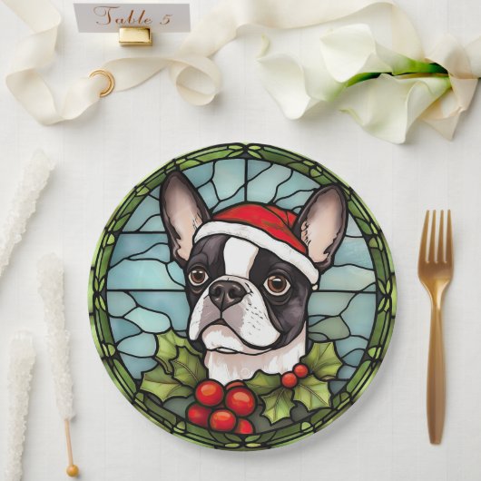 Boston Terrier Glas in lood Kerst Papieren Bordje (Huwelijk)