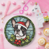 Boston Terrier Glas in lood Kerst Papieren Bordje (Feest)