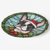 Boston Terrier Glas in lood Kerst Papieren Bordje (Gekanteld)
