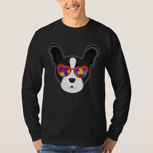 Boston Terrier Glasses Puzzle Autism Awareness Aut T-shirt (Voorkant)