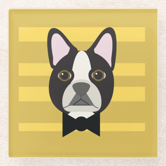 Boston Terrier Glazen Onderzetter (Voorkant)