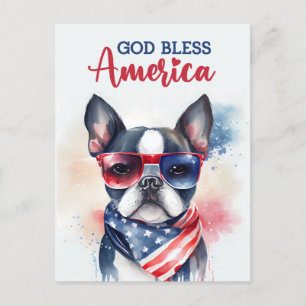 Boston Terrier, God Bless America Ansichtkaart Briefkaart