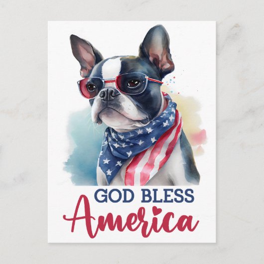 Boston Terrier, God zegene Amerika Briefkaart (Voorkant)