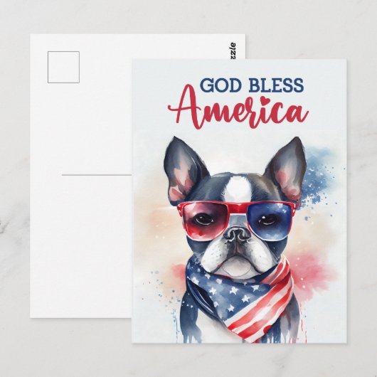 Boston Terrier, God zegene Amerika Briefkaart (Voorkant / Achterkant)