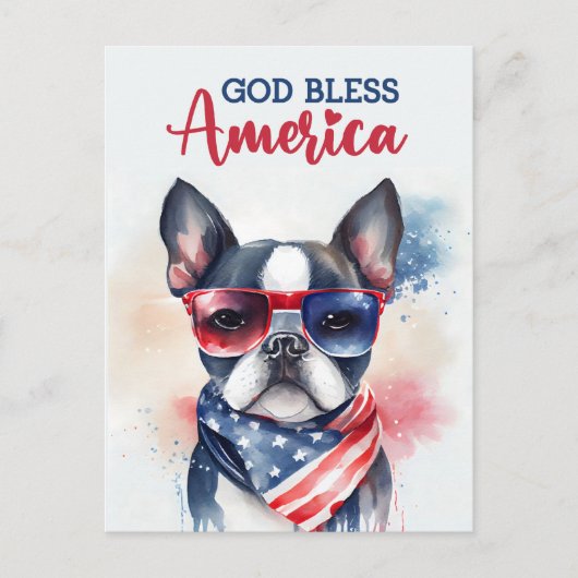 Boston Terrier, God zegene Amerika Briefkaart (Voorkant)