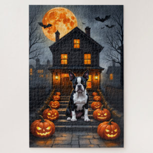 Boston Terrier gotische Halloween- porch kunst Legpuzzel
