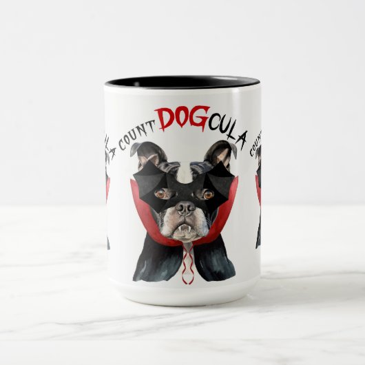 Boston Terrier Grappig Count DOGcula Halloween Mok (Midden)