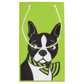 Boston Terrier Green Glossy Gift Bag Klein Cadeauzakje (Achterkant)
