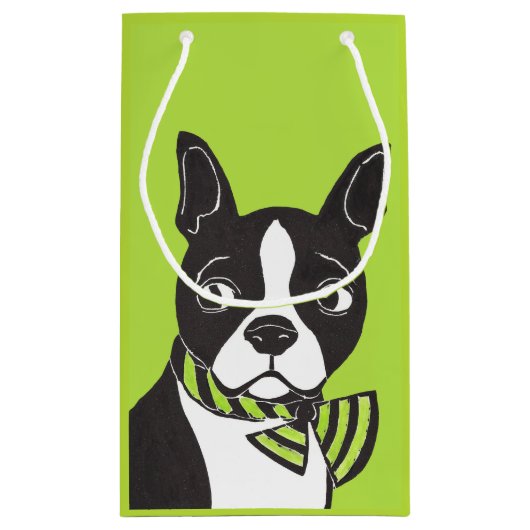 Boston Terrier Green Glossy Gift Bag Klein Cadeauzakje (Achterkant)