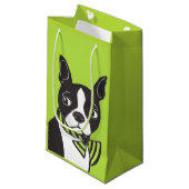 Boston Terrier Green Glossy Gift Bag Klein Cadeauzakje (Voorkant Gekanteld)