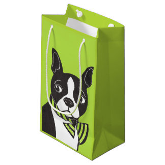 Boston Terrier Green Glossy Gift Bag Klein Cadeauzakje