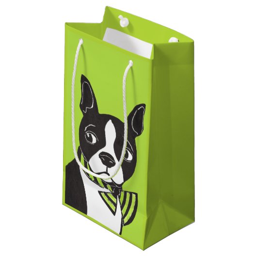 Boston Terrier Green Glossy Gift Bag Klein Cadeauzakje (Voorkant Gekanteld)