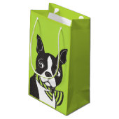 Boston Terrier Green Glossy Gift Bag Klein Cadeauzakje (Achterkant Gekanteld)