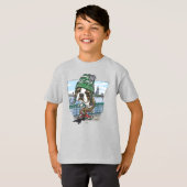 Boston Terrier Green Winter Beanie op Red Tricycle T-shirt (Voorkant volledig)