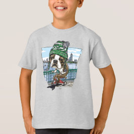 Boston Terrier Green Winter Beanie op Red Tricycle T-shirt