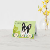 Boston Terrier, Groen Blad Bloemen Kaart (Gele Bloem)