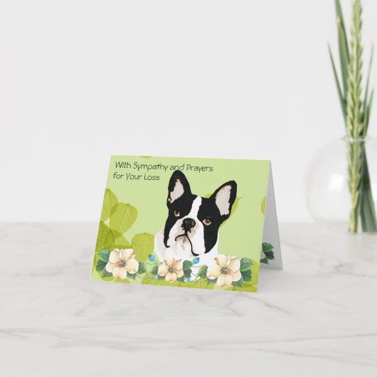 Boston Terrier, Groen Blad Bloemen Kaart (Voorkant)