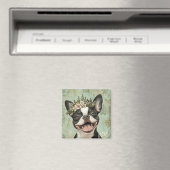 Boston Terrier Groene Bloemen Keuken Magneet (Insitu (Vaatwasser))