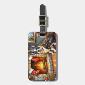 Boston Terrier Haard met Kerstverlichting Bagagelabel (Voorkant verticaal)