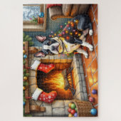 Boston Terrier Haard met Kerstverlichting Legpuzzel (Verticaal)