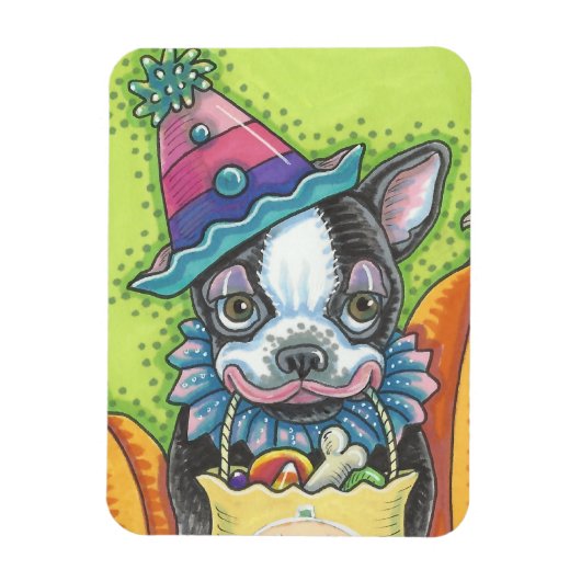 BOSTON TERRIER HALLOWEEN CLOWN, CUTE DOG MAGNET MAGNEET (Verticaal)