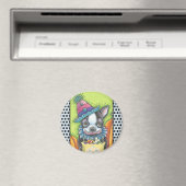 BOSTON TERRIER HALLOWEEN CLOWN, DOG MAGNET Round (Insitu (Vaatwasser))