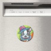 BOSTON TERRIER HALLOWEEN CLOWN, DOG MAGNET Round (Insitu (Vaatwasser))