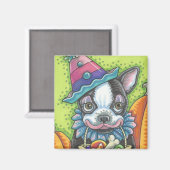 BOSTON TERRIER HALLOWEEN CLOWN, DOG MAGNET Square (Voorkant / Achterkant)