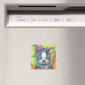 BOSTON TERRIER HALLOWEEN CLOWN, DOG MAGNET Square (Insitu (Vaatwasser))