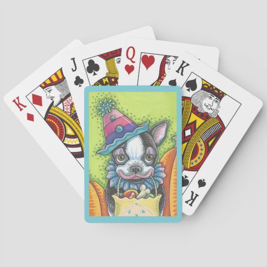 BOSTON TERRIER HALLOWEEN CLOWN, DOG PLAYCARDS POKERKAARTEN (Achterkant)