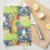 BOSTON TERRIER HALLOWEEN CLOWN, HOND KEUKEN HANDDO THEEDOEK (Quarter Fold)